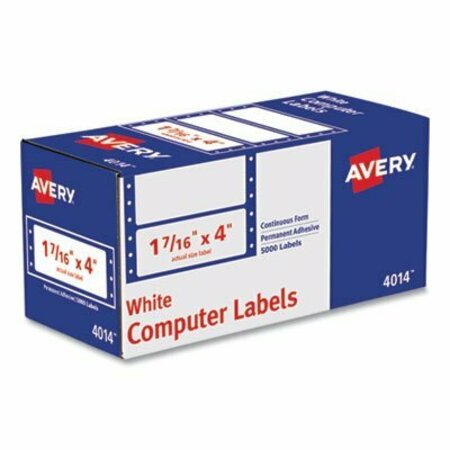 AVERY DENNISON Avery, DOT MATRIX PRINTER MAILING LABELS, PIN-FED PRINTERS, 1.44 X 4, WHITE, 5,000/BOX 4014